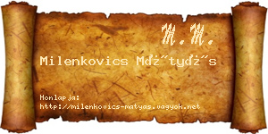 Milenkovics Mátyás névjegykártya